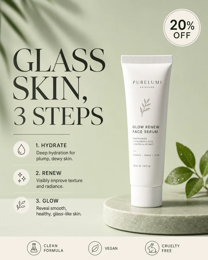 Generated skincare ad: Glass skin, 3 steps